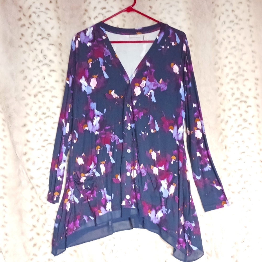 LOGO Lori Goldstein Floral Print Cardigan